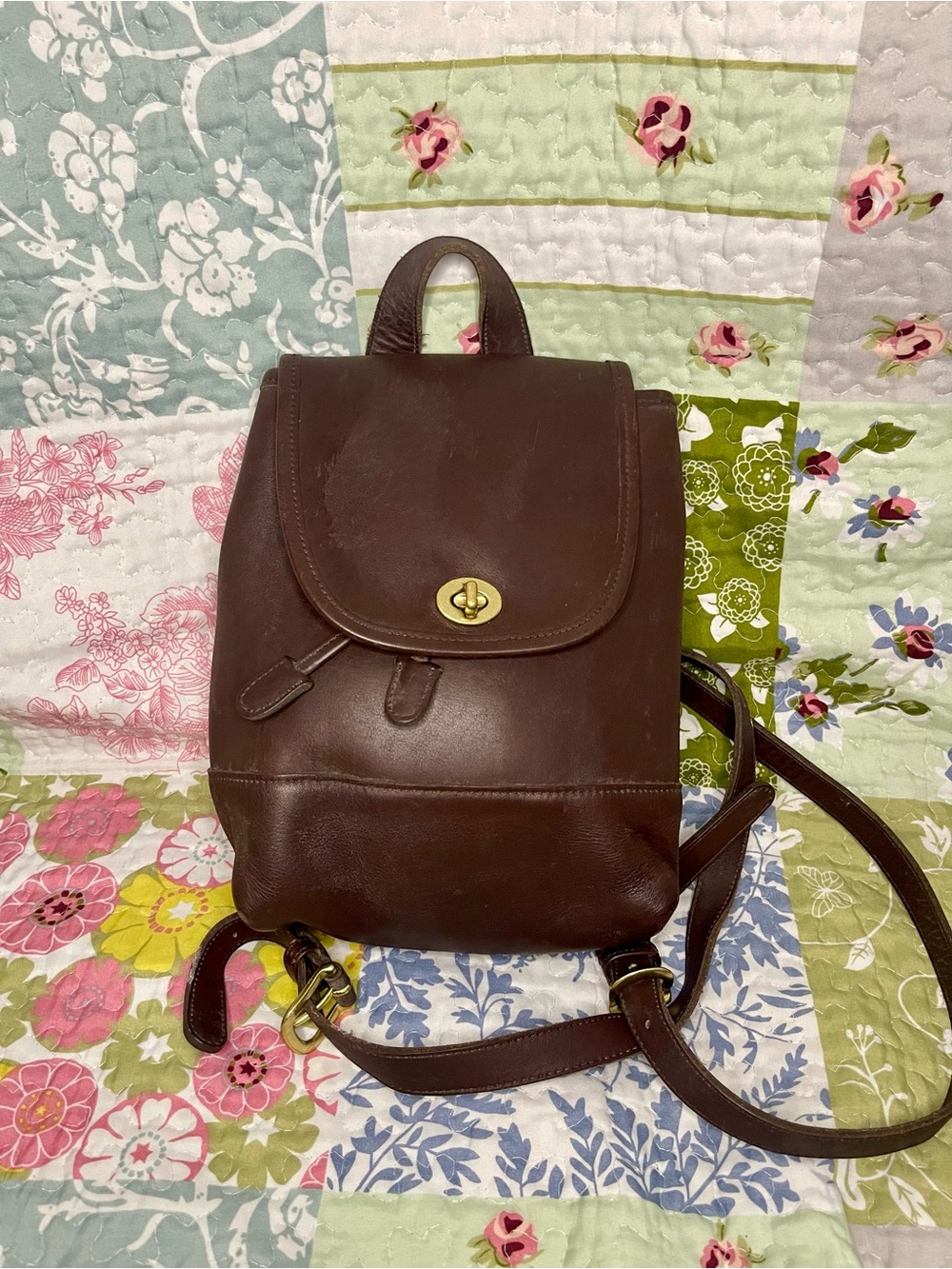 vintage coach 1990s brown leather small backpack
